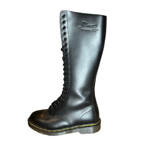 Dr. Marten's Boots 20 Hole Black Leather Tall Platform Chunky Closed Toe Shoes